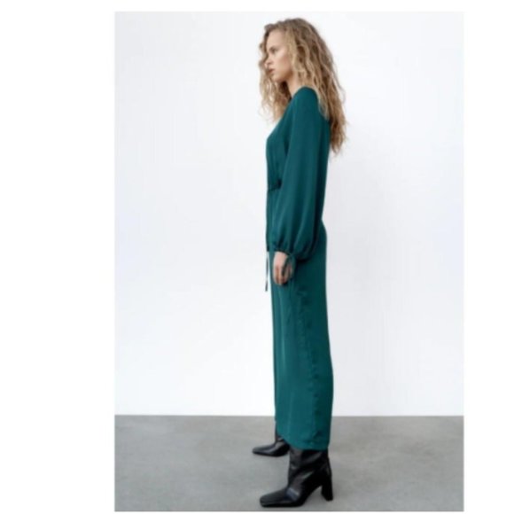 Zara V-Neck Satin Effect Jumpsuit Teal Sz XS NWT - Picture 4 of 10